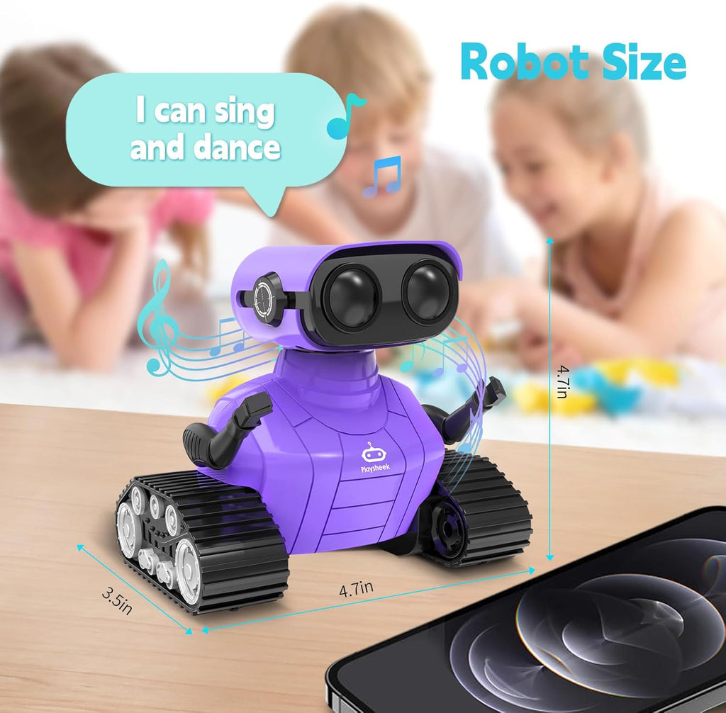 Rechargeable Emo Robot with Auto-Demonstration - Remote Control Smart Robot Toy Gift for Kids Age 3+ - Purple