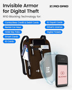 Neck Wallet for Travel & Passport Holder with RFID Blocking - Slim & Easy to Conceal Nylon Travel Pouch for men & women - Holds Phone, Cash, Cards, Keys - Sweat & Water Resistant - Large - Mocha