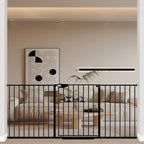 WAOWAO Triple Lock 68.11-75.98" Baby Gate Extra Wide Pressure Mounted Walk Through Swing Auto Close Safety Black Metal Dog Pet Puppy for Stairs,Doorways,Kitchen