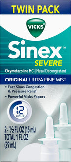 Vicks Sinex SEVERE Allergy & Sinus Nasal Spray, Original Ultra Fine Mist, Decongestant Medicine, Relief from Nasal Congestion due to Cold or Allergy, Sinus Pressure Relief, 265 Sprays x 2
