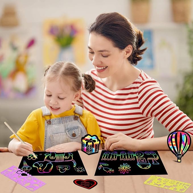 Rainbow Scratch Paper Art for Kids: 60PCS Magic Arts Crafts Gifts Toys for Girls Boys Ages 4 5 6 7 8 9 Games Activities for Birthday Family Valentines Christmas Stocking Stuffers Easter