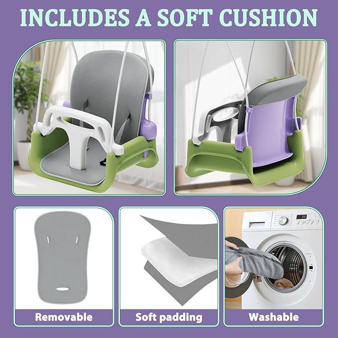 2 in 1 Toddler Swing & Baby Jumper, Foldable Baby Bouncer with Soft Cushion, Foldable Indoor & Outdoor Use, Easy to Install & Store Swing Sets for Backyard Play (Purple)