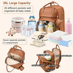 Leather Baby Diaper Bag with Changing Station,Extra large Capacity Baby Diaper Bag Backpack(Brown)