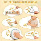 Baby Musical Instruments - Wooden Montessori Toys for Toddlers 1-3, Baby Musical Toys Percussion Instruments Set with Xylophone Tambourine, Neutral Preschool Educational Baby Toys for Boy Girls Gifts