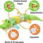 LIGHTDESIRE Baby Crocodile Musical Stuffed Animal, Infant Teething Toys with Ruler Design and Ring Bell, Suitable for Tummy Time, Newborn Boys & Girls 0-12 Months (Green)