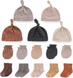 Newborn Baby Boy Girl Caps Mittens Socks Set Cotton Baby Essentials Accessories (Hats+Gloves+Socks)