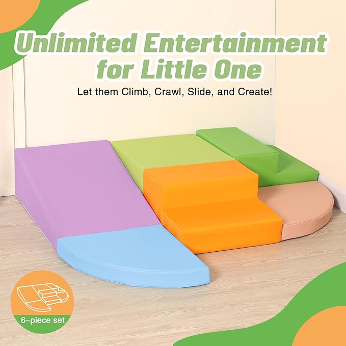 6-Piece Foam Climbing Blocks for Toddlers: Baby Foam Climbing Gym PU Leather Colorful Indoor Toy Building Blocks