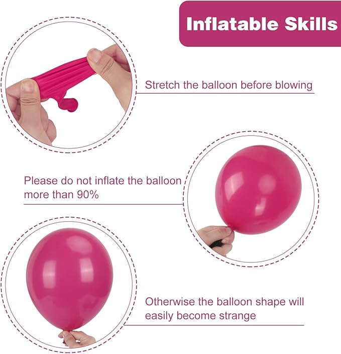 RUBFAC 129pcs Hot Pink Balloons, Latex Magenta Pink Balloon Arch Kit Garland Different Sizes 18 12 10 5 Inch for Birthday Baby Shower Wedding Princess Theme Party Decoration