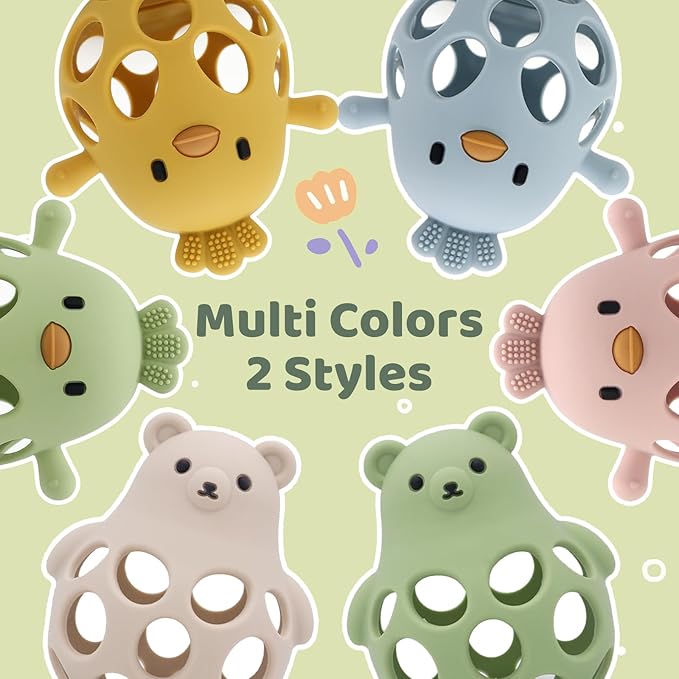 Baby Teething Toys Silicone Teethers - Babies Toys Chew Toys Food Grade Silicone for Sucking Needs, BPA Free for 0-6 6-12 Months(Green Pink)