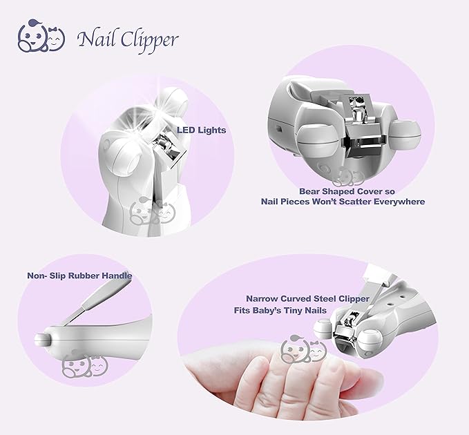 Royal Angels Rechargeable Baby Nail Clippers 20 in 1, Safe Electric Nail Trimmer, Baby Nail Kit, Additional Replacements, Newborn Toddler Toes and Fingernails, Trim and Polish (Rechargeable, Snow)