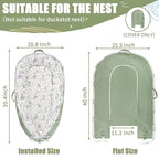 Baby Lounger Cover for Boys Girls, Reversible Baby Nest Cover, Adjustable Baby Lounger Replaceable Cover for Infant Newborn, Portable and Machine Washable, Cotton Green Rabbit Cover Only