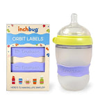 InchBug Orbit Labels Baby Bottle and Water Bottle Silicone Name Bands – Personalized Reusable Label Set for Daycare, Sippy Cups, Preschool, Elementary School, Dishwasher Safe, 4-Pack (Lavender Gelato)