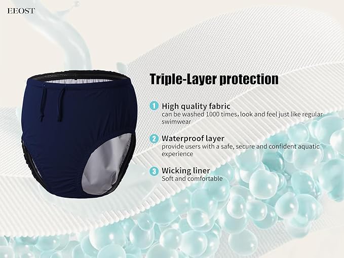 Youth Special Needs Reusable Swim Diapers Swimwear for Incontinence Cloth Diaper Covers Waterproof,Leakproof, Unisex (5-8T, Navy)