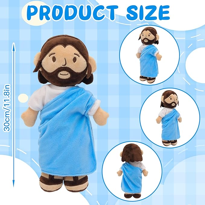 11.8inch Brown Jesus Plush Doll Guardian Baptism Stuffed Plushie Savior Toy Gifts for Church Sunday School Religious Easter Gift (Blue)
