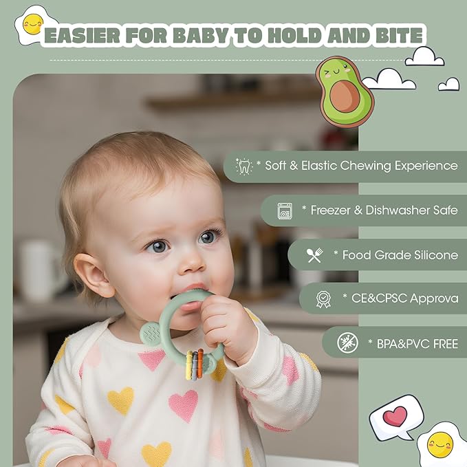 Baby Fruit Food Feeder & Breastmilk Popsicle Molds for Teething Relief, Baby Feeding Sets, 1 Freezer Tray with Lid & 1 Teether Toy & 1 Silicone Teething Pacifier Feeder, Extra Food Pouches (Green)