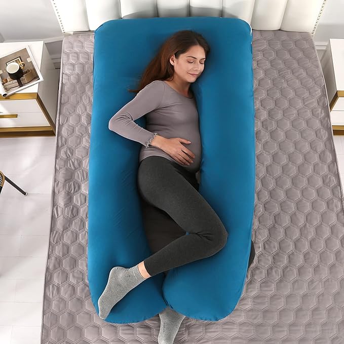 Amagoing 55 inches Pregnancy Pillow, U Shaped Maternity Full Body Pillow for Women, Support for Hip, Leg, Back Pain, Washable Jersey Cover, Double Zipper, Pregnancy Must Haves