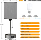 Small Bedside Table lamp for Bedroom - 3 Color Temperatures Bedside Lamps with USB Ports for Housewarming, Pull Chain Table Lamps with AC Outlet, Nightstand Lamps for Kids Reading
