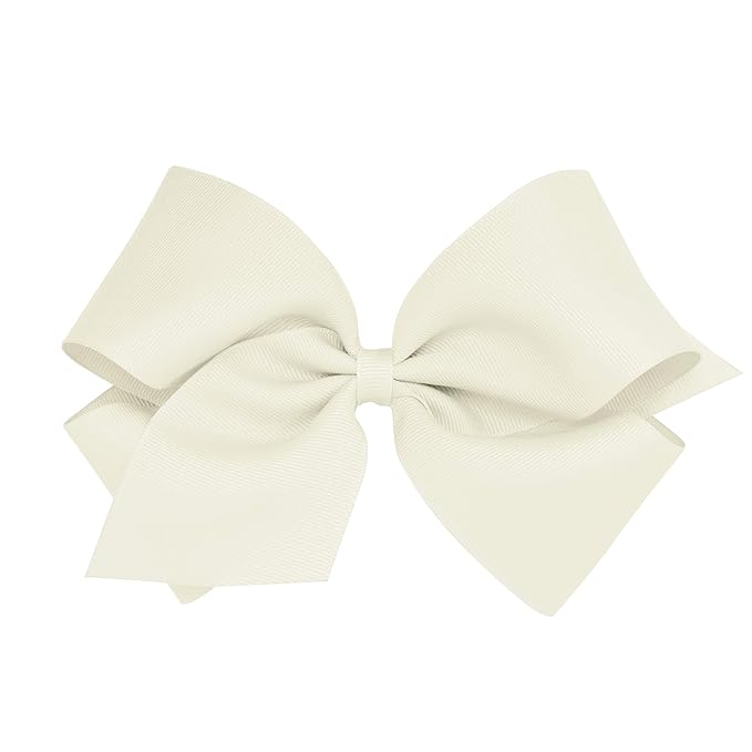 Wee Ones Girls' Plain Wrap Classic Grosgrain Hair Bows on a WeeStay No-Slip Hair Clip, Handmade, King, Antique White