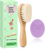 Baby Hair Brush and Purple Cradle Cap Brush Set for Newborns and Toddlers, Wooden Baby Hair Brush Set with Soft Goat Bristle, Baby Hair Care Kit 2PCS