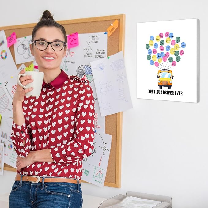 SHLINCO Thank You School Bus Driver Gift, Creative Fingerprint Art Ornaments, Students Thank You For The School Bus Driver Gift, Can Be Used For Desktop Decoration