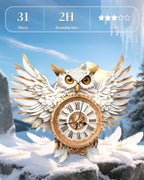 3D Wooden Puzzles for Adults,Snowy Owl DIY Clock Kit with Pendulum - Creative Gift Idea,Beginner 31 Pieces 3D Puzzles for Teens & Adults Home Decor