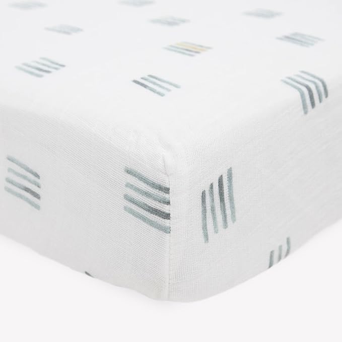 Little Unicorn Premium Crib Sheet | Breathable & Super-Soft Muslin Fabric (Blue Stacks)