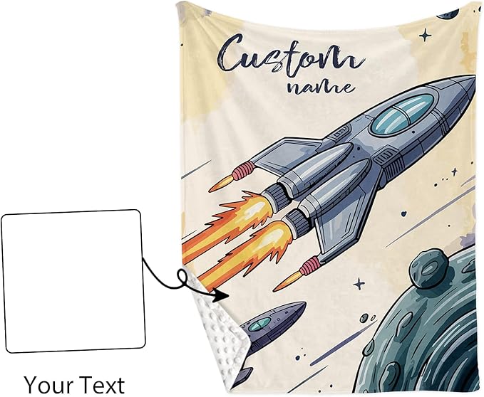 Personalized Baby Crib Bedding Set – Rocket Launch Theme Nursery Bedding Sets 3 Piece with Custom Name Blanket, Fitted Crib Sheet & Changing Pad Cover – Ideal Newborn Gift for Boys