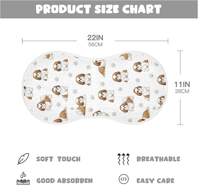 4 Pack Muslin Burp Cloths Shih Tzu Dogs White Cotton Baby Burp Cloths Absorbent Soft Burping Cloth Washcloths for Newborn Boys Girls 22x11 Inch