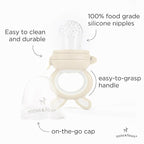 Moss and Fawn Little Explorer Kit - Silicone Frozen Breast Milk Popsicle Kit with Forage Feeder, Teething Popsicle Ice Cube Tray, & Gather & Roll Baby Feeding Bib - BPA, PVC, & Lead-Free - Ecru
