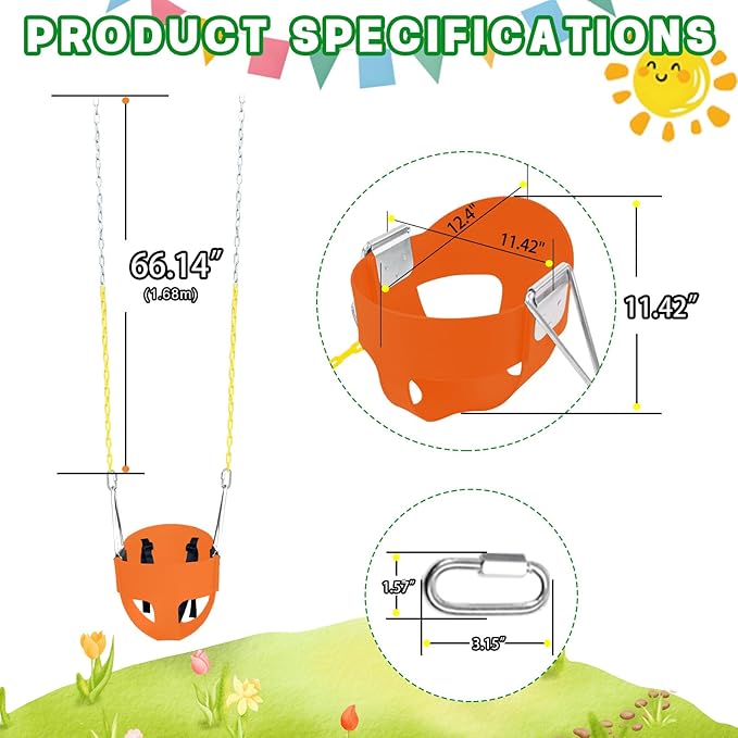 High Back Full Bucket Toddler Swing Seat with 3- Point Adjustable Safety Harness, 66 inch Detachable Chain,Suitable for Babies Aged 6-24 Months，Baby Swing for Swingset (Pink)