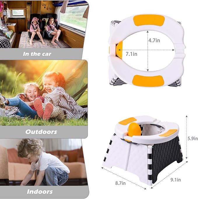 Portable Potty for Toddler Travel, Kids Travel Potty Training Chair with Travel Bag, Baby Potty Training Toilet for Outdoor and Indoor Easy to Clean (White) by Yszawmx, Includes 30 Replacement Bags