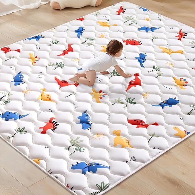 Odorless Premium Foam Baby Play Mat 75" x 59", Soft Microfiber Fabric Crawling Mat for Floor- Comfortable and Hypoallergenic, Non-Slip Cushioned Floor Playpen mat for Infants,Babies,Toddlers