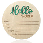 Baby Announcement Sign, 5.9 Inch Wooden Hello World Newborn Sign, Birth Announcement, Baby Shower Hospital Nursery for Newborn Boys and Girls (Green)