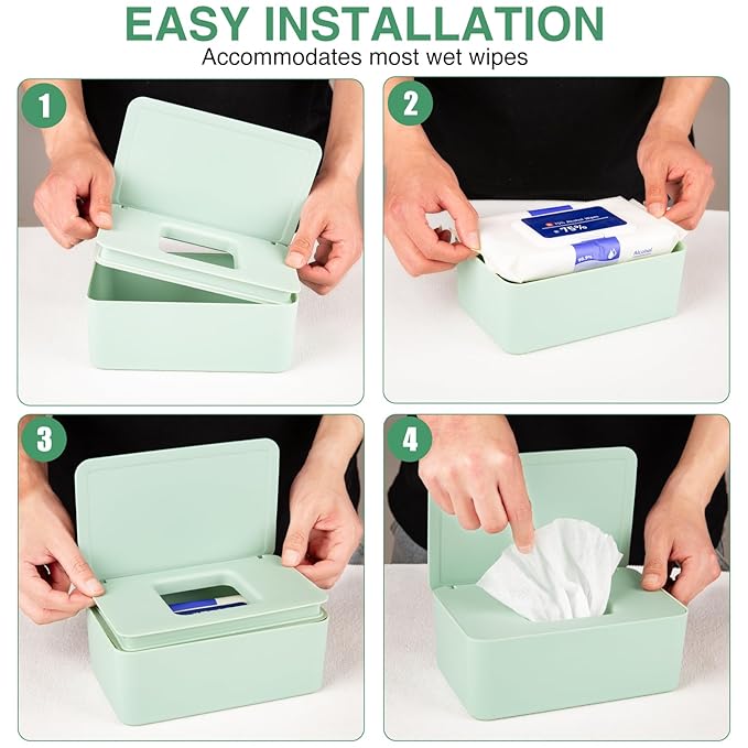 Baby Wipes Dispenser, Wipe Holder for Baby & Adult,Keeps Wet Tissue Fresh, Non-Slip Wipes Case, Flushable Wipe Container with Sealing Design Lid