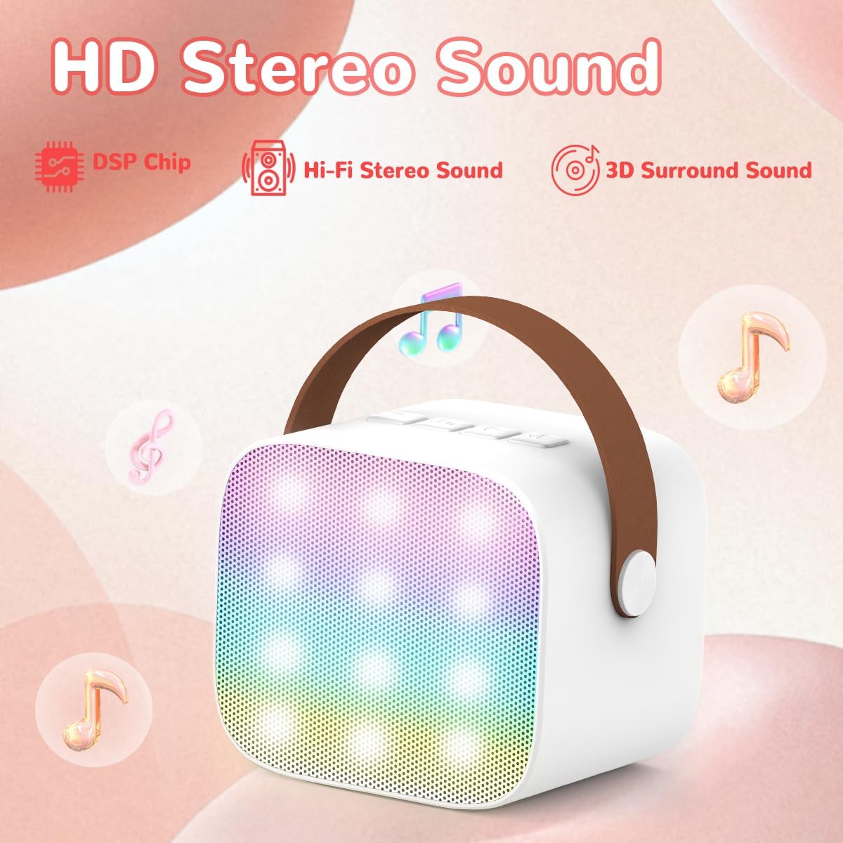 Mini Karaoke Machine for Kids Teen Adults - Toddler Toys Birthday Gift for Girls Ages 3-12, Portable Bluetooth Speaker Set with 2 Wireless Microphones fits Family Fun Home Party Outdoor Camping,White