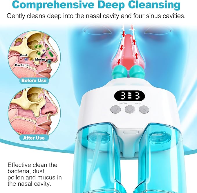 Nasal Irrigation System Electric Nasal Sinus Rinse Machine with Smart Display Screen, Dual Water Tanks, 9 Suction & Water Flow Modes, Nasal Irrigator for Allergies/Nasal Congestion/Runny Nose