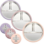 3Pack Stainless Steel Kids Plates, 8.1" Divided Toddler Plates with Removable Silicone Suction Sleeves for Baby Highchairs, Non Toxic BPA Free Non-Slip Unbreakable Snack Lunch Plate