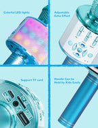 Amazmic Kids Karaoke Microphone Machine Toys for Girls Bluetooth Microphone with LED Light, Birthday Gift for Girls Boys 3 4 5 6 7 8 9 10 11 12 Year Old Kids Toys(Blue)
