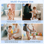 Adjustable Baby Shower Stand with Bear Design, Portable Bath Support with Non-Slip Base, Bathing Toy with Baby Bathing Station (Grey)