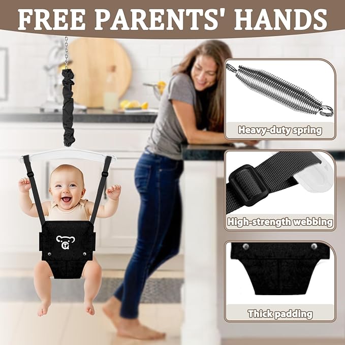 2 in 1 Toddler Swing & Baby Jumper, Foldable Baby Jumper with Soft Cushion, Foldable Indoor & Outdoor Use, Easy to Install & Store Swing Sets for Backyard Play (Black)