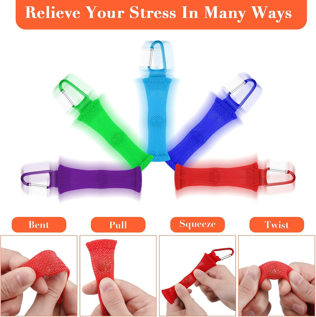 Kathfly 20 Pieces Fidget Marble Mesh Fidget Toy with Buckle Colorful Fidgets Sensory Marble Fidget for Stress Relieve Adults Office, 5 Colors