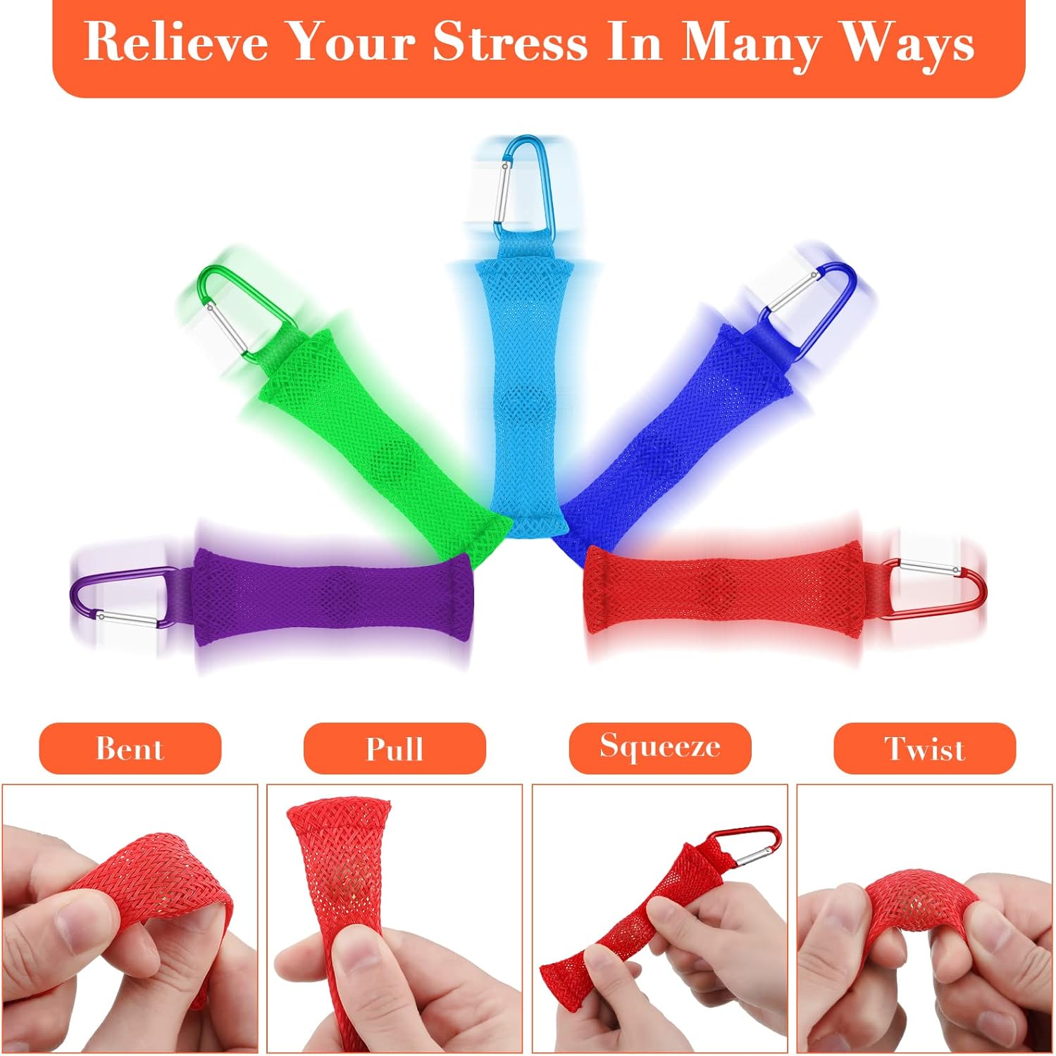 Kathfly 20 Pieces Fidget Marble Mesh Fidget Toy with Buckle Colorful Fidgets Sensory Marble Fidget for Stress Relieve Adults Office, 5 Colors