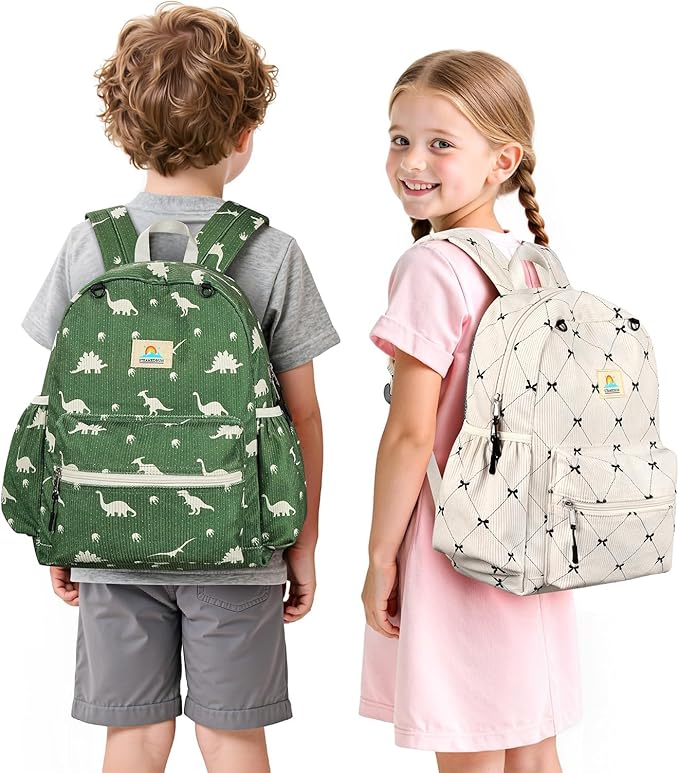 STEAMEDBUN Corduroy Kids Backpack for Girls and Boys 5-8: Girls Backpack for Elementary Kindergarten - 15 inch Cute Backpacks for Kids - Bow