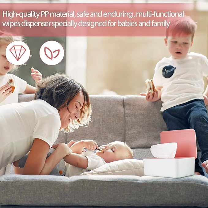 Diaper Wipes Dispenser Wipes Holder, Wipes Tissue Case Keeps Wipes Fresh Tissue Wipes Container with Lid (Pink)