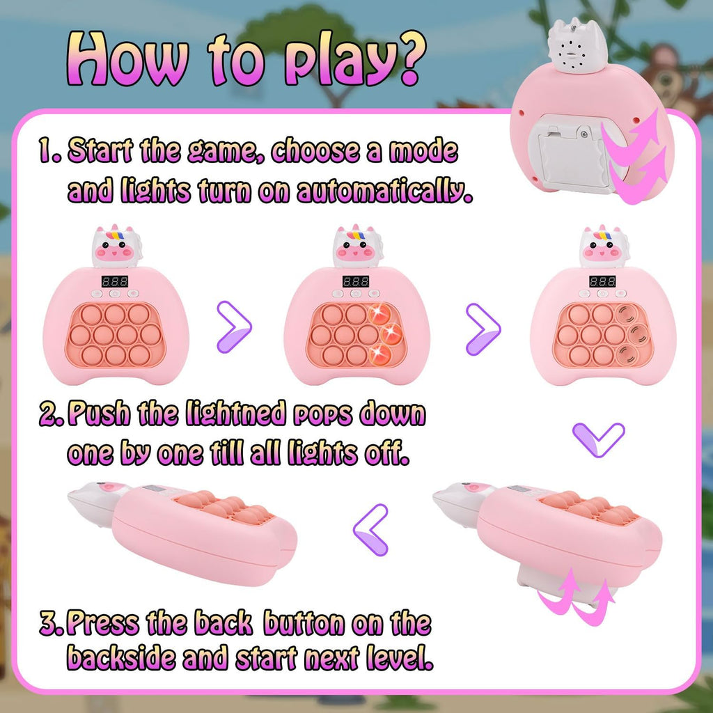 Quick Push Console Game, Pop Game Light up Fidget Toy, Handheld Puzzle Game Fast Push Bubble Game with Game Clearance Screen for Kids Teens Adults (Cute Unicorn)