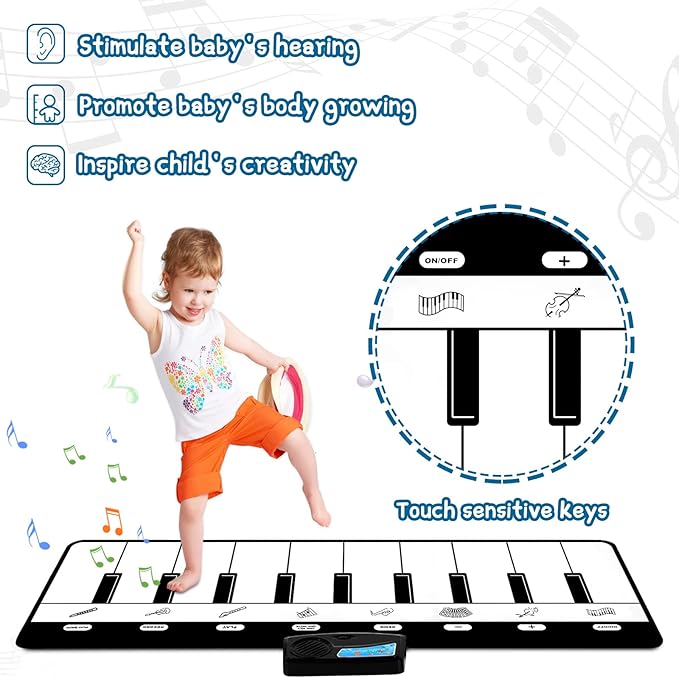 M SANMERSEN Piano Mat, Kids Musical Mat Floor Piano Keyboard Mat with 8 Instruments Sounds Music Dance Touch Play Mat, Early Educational Toys Birthday Gifts for 1 2 3 4 5 Year Old Boys Girls