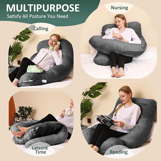 Chilling Home Pregnancy Pillow, U Shaped Pregnancy Pillows for Sleeping Full Body Pillow Maternity Pillow for Pregnant Women 58 inch, Pregnant Women Must Have with Removable Cover, Black