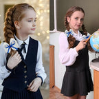 2pcs Blue Hair Bows for Girls, White Lace Bow with Blue Ribbon, Alligator Bow Hair Clips, Handmade Hair Accessories for little Girls