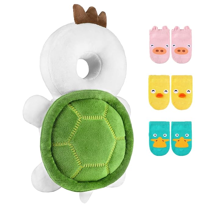 Tortoise WZ S4 Toddler Head Safety Pad Adjustable Backpack with 3 Pairs Baby Socks for Walker & Crawling