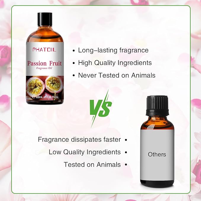 PHATOIL 3.38FL.OZ Passion Fruit Fragrance Oils for Aromatherapy, Essential Oils for Diffusers for Home, Perfect for Diffuser, Yoga, Skin Care, DIY Candle and Soap Making - 100ml